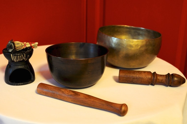 Feel Good Group - Space Clearing Tools - a picture of singing bowls and sage